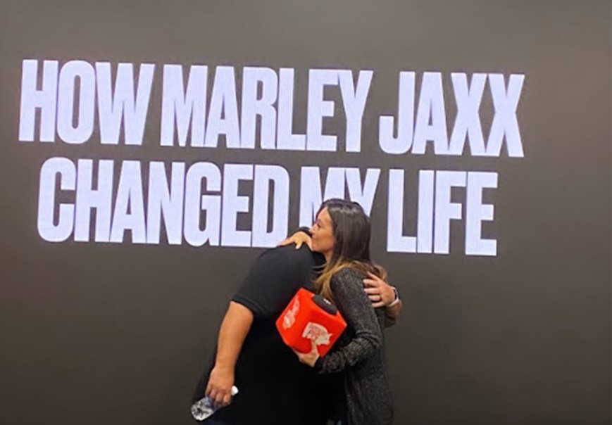 On stage: a slide reading How Marley Jaxx changed my life